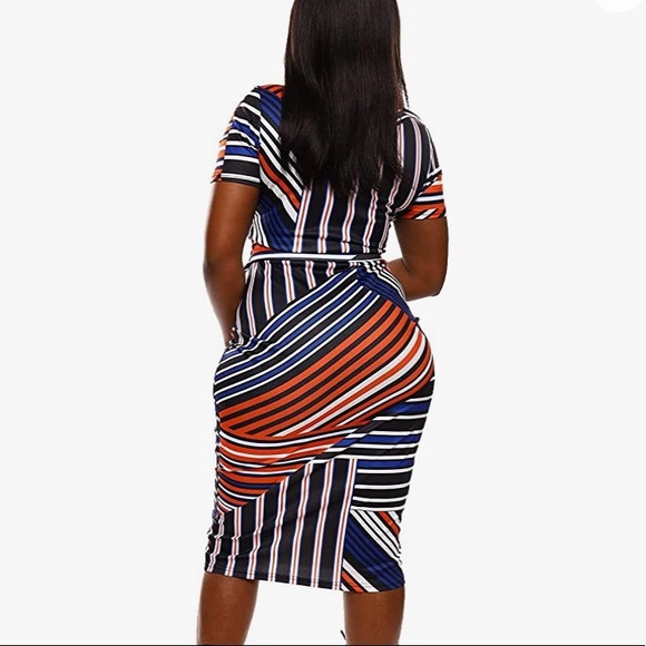 Women Sexy Print, Long Sleeve Zipper Stretchy Pencil Bodycon Dress with Belt - Picture 3 of 3